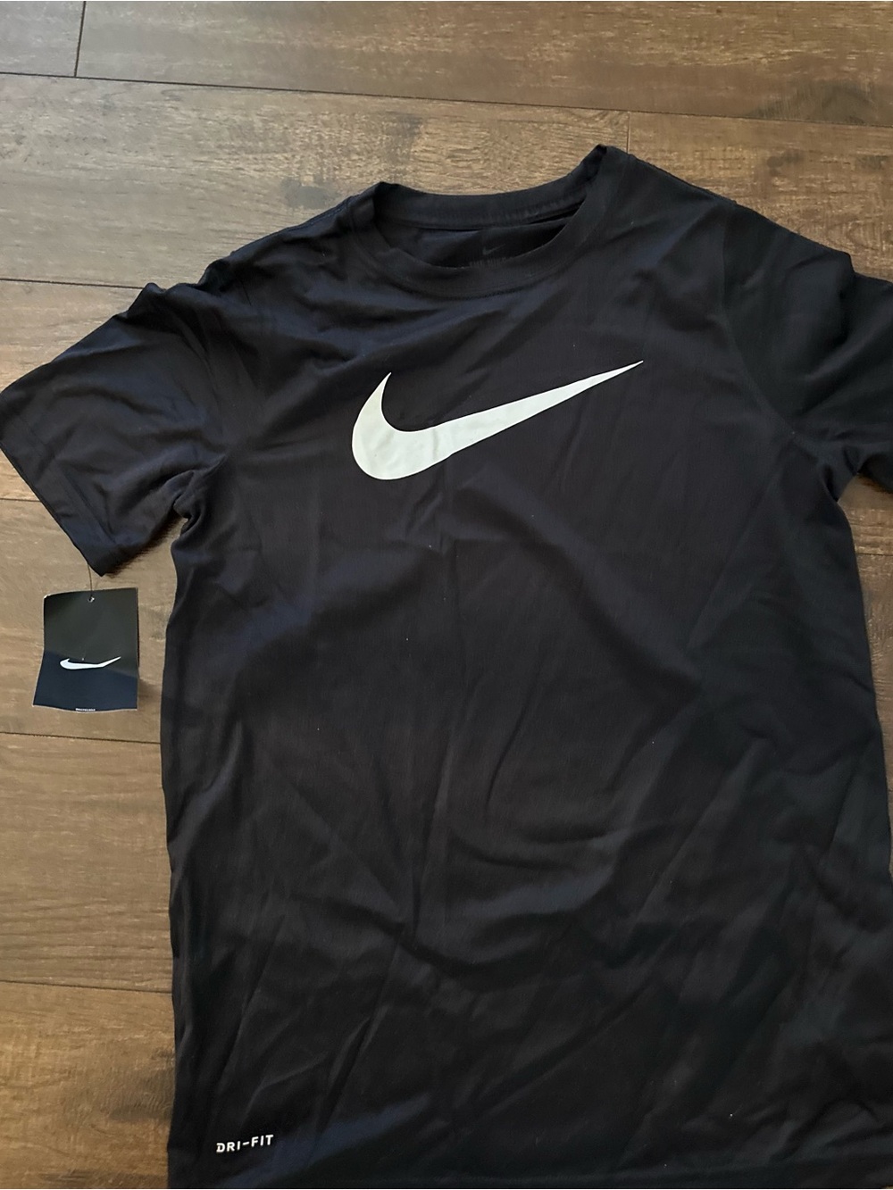 Nike Black Short-Sleeve Dri-FIT Tee with White Swoosh